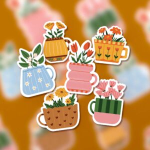Pack 6 Stickers Tasses fleuries