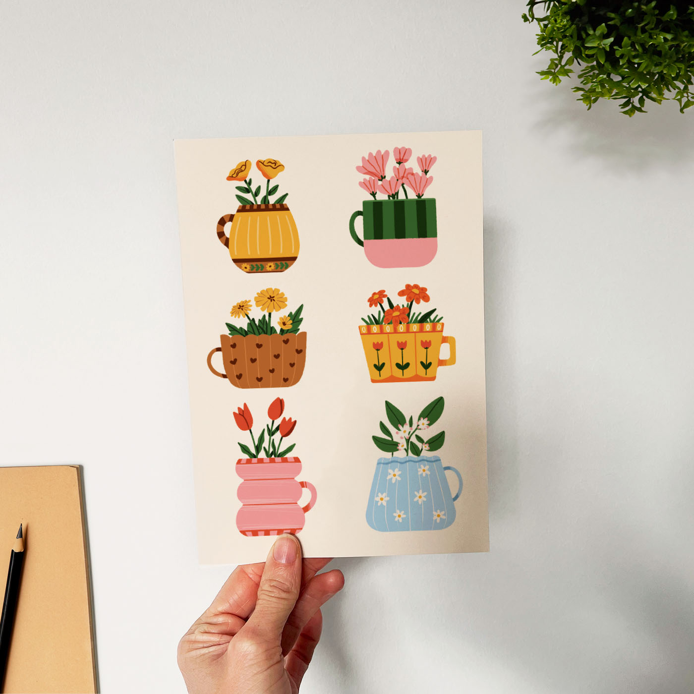 Affiche Tasses fleuries